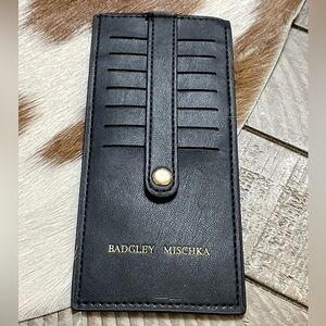 Badgley Mischka Black Leather Key & Card Holder